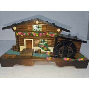 VTG 1960's Log Cabin Cottage Mill Wheel Jewelry Music Box Not Working Japan